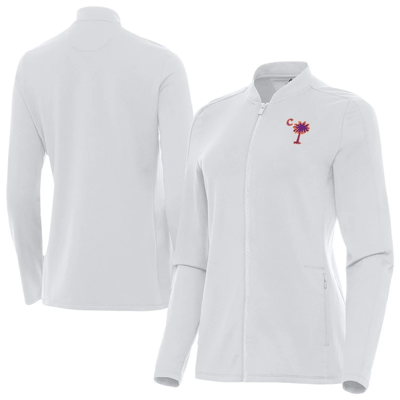 Women's Antigua White Clemson Tigers Palmetto Series Continual Full-Zip Jacket