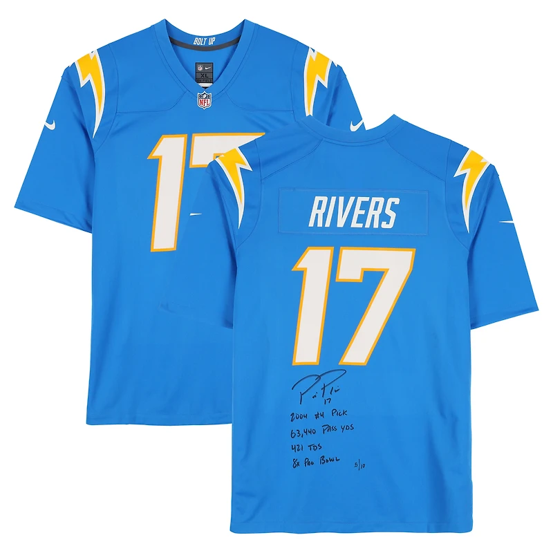 Philip Rivers Los Angeles Chargers Autographed Powder Blue Nike Game Jersey with Multiple Inscriptions - Limited Edition of 10