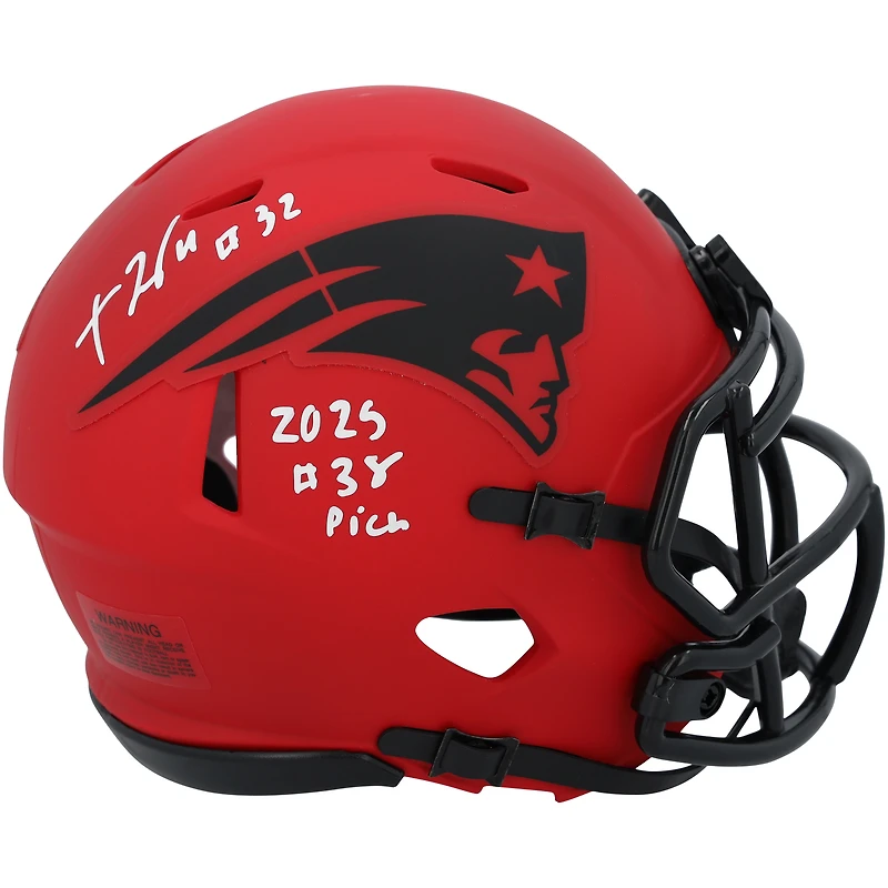 TreVeyon Henderson New England Patriots Autographed Riddell Rave Speed Mini Helmet with "2025 #38 Pick" Inscription