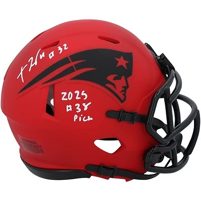 TreVeyon Henderson New England Patriots Autographed Riddell Rave Speed Mini Helmet with "2025 #38 Pick" Inscription
