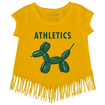 Girls Youth Tiny Turnip Gold Athletics Balloon Dog Fringe T-Shirt