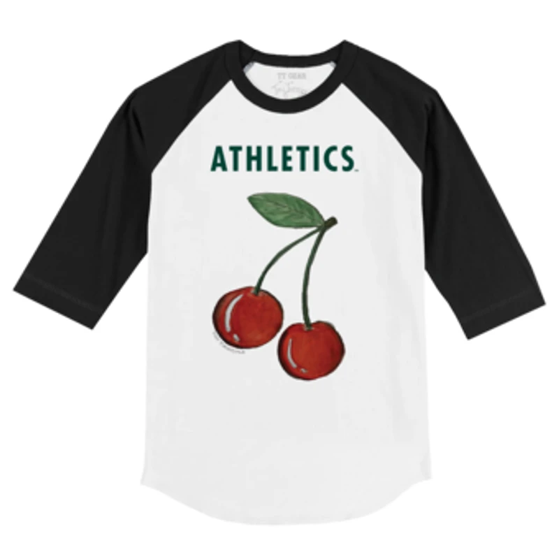 Infant Tiny Turnip White Athletics Cherries 3/4-Sleeve Raglan Baseball T-Shirt