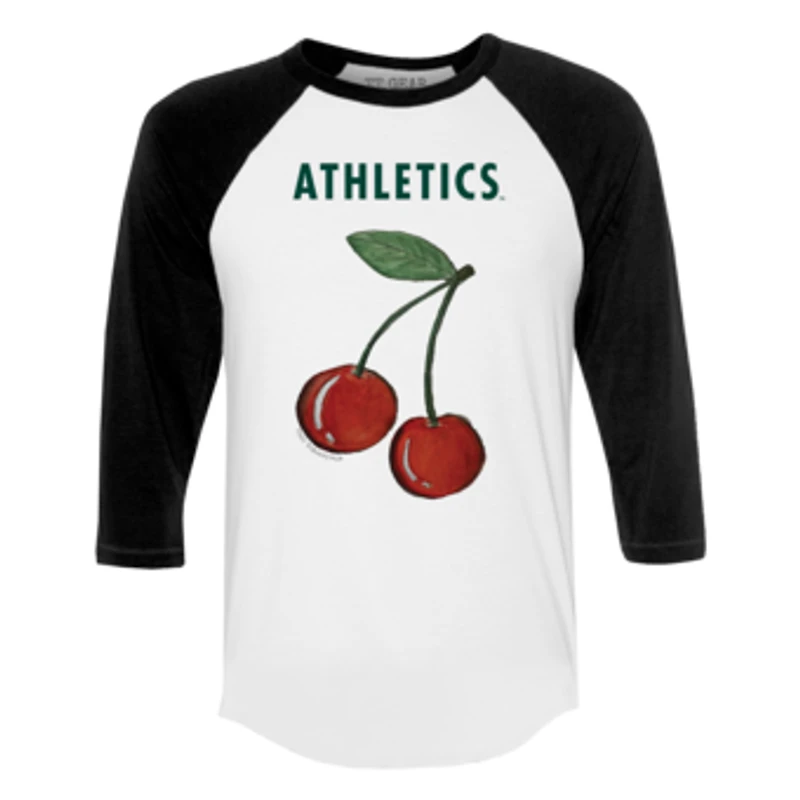 Women's Tiny Turnip White Athletics Cherries 3/4-Sleeve Raglan Baseball T-Shirt