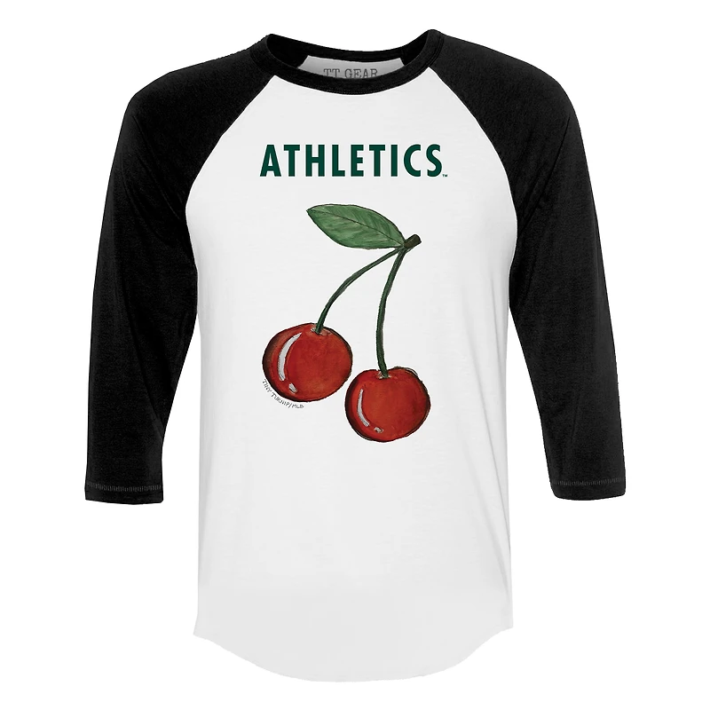 Women's Tiny Turnip White Athletics Cherries 3/4-Sleeve Raglan Baseball T-Shirt