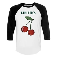 Women's Tiny Turnip White Athletics Cherries 3/4-Sleeve Raglan Baseball T-Shirt
