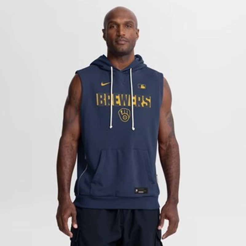 Men's Nike Navy Milwaukee Brewers Authentic Collection Standard Issue Dri-FIT Sleeveless Hoodie