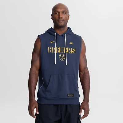 Men's Nike Navy Milwaukee Brewers Authentic Collection Standard Issue Dri-FIT Sleeveless Hoodie