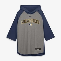 Men's Nike Gray Milwaukee Brewers Authentic Collection Flux Dri-FIT Raglan 3/4-Sleeve Hooded T-Shirt