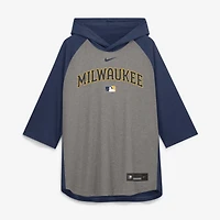 Men's Nike Gray Milwaukee Brewers Authentic Collection Flux Dri-FIT Raglan 3/4-Sleeve Hooded T-Shirt