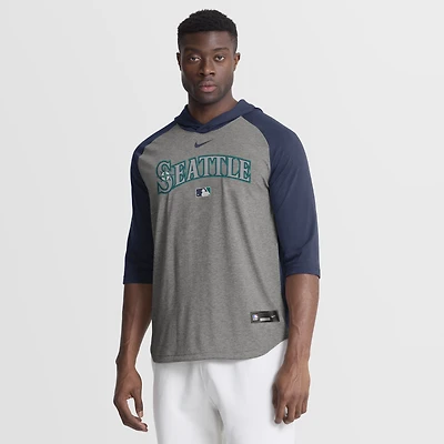Men's Nike Gray Seattle Mariners Authentic Collection Flux Dri-FIT Raglan 3/4-Sleeve Hooded T-Shirt
