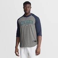 Men's Nike Gray Seattle Mariners Authentic Collection Flux Dri-FIT Raglan 3/4-Sleeve Hooded T-Shirt