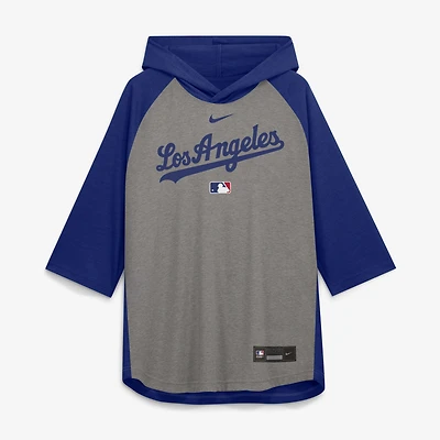 Men's Nike Gray Los Angeles Dodgers Authentic Collection Flux Dri-FIT Raglan 3/4-Sleeve Hooded T-Shirt