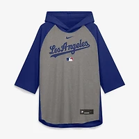 Men's Nike Gray Los Angeles Dodgers Authentic Collection Flux Dri-FIT Raglan 3/4-Sleeve Hooded T-Shirt