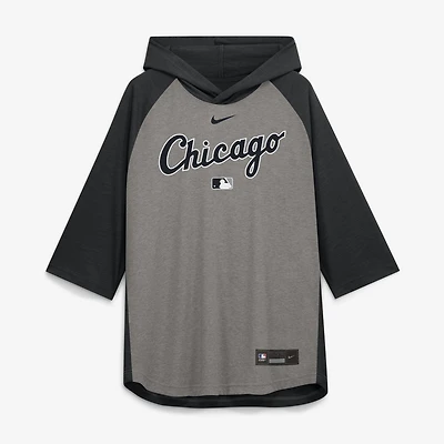 Men's Nike Gray Chicago White Sox Authentic Collection Flux Dri-FIT Raglan 3/4-Sleeve Hooded T-Shirt