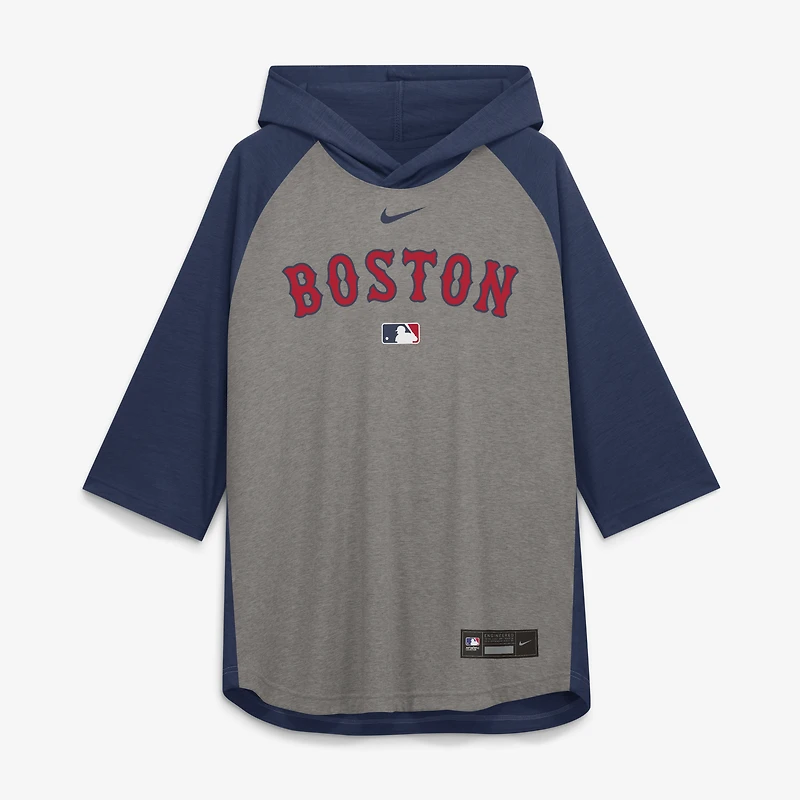 Men's Nike Gray Boston Red Sox Authentic Collection Flux Dri-FIT Raglan 3/4-Sleeve Hooded T-Shirt
