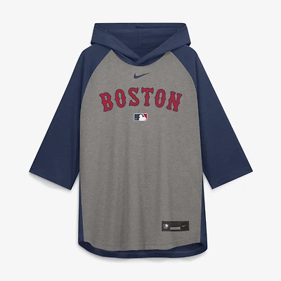 Men's Nike Gray Boston Red Sox Authentic Collection Flux Dri-FIT Raglan 3/4-Sleeve Hooded T-Shirt