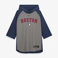 Men's Nike Gray Boston Red Sox Authentic Collection Flux Dri-FIT Raglan 3/4-Sleeve Hooded T-Shirt