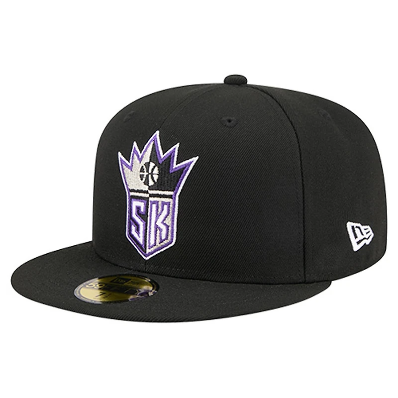 Men's New Era  Black Sacramento Kings Core Logo 59FIFTY Fitted Hat