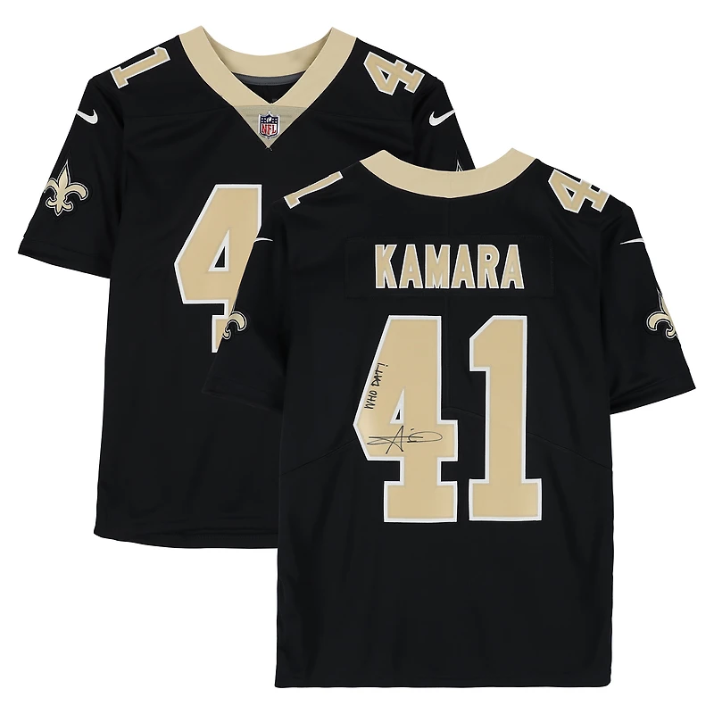 Alvin Kamara New Orleans Saints Autographed Black Nike Limited Jersey with "Who Dat" Inscription