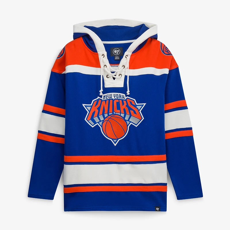 Men's '47 Royal New York Knicks Superior Lacer Pullover Hoodie