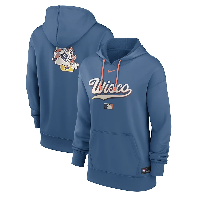 Women's Nike Blue Milwaukee Brewers Authentic Collection City Connect Therma Hoodie
