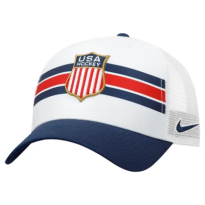 Men's Nike White US Hockey Crest Striped Rise Trucker Adjustable Hat