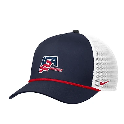 Men's Nike Navy/White US Hockey Rise Rope Trucker Adjustable Hat