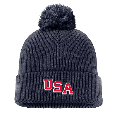 Men's Nike Navy US Hockey Peak Cuffed Knit Hat with Pom