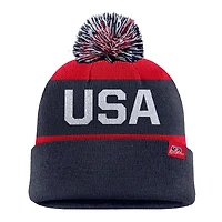 Men's Nike Navy US Hockey Peak Stripe Tri-Blend Cuffed Knit Hat with Pom