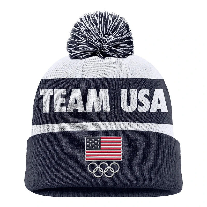 Men's Nike  Navy Team USA Peak Cuffed Knit Hat with Pom