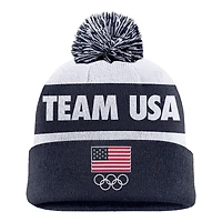 Men's Nike  Navy Team USA Peak Cuffed Knit Hat with Pom