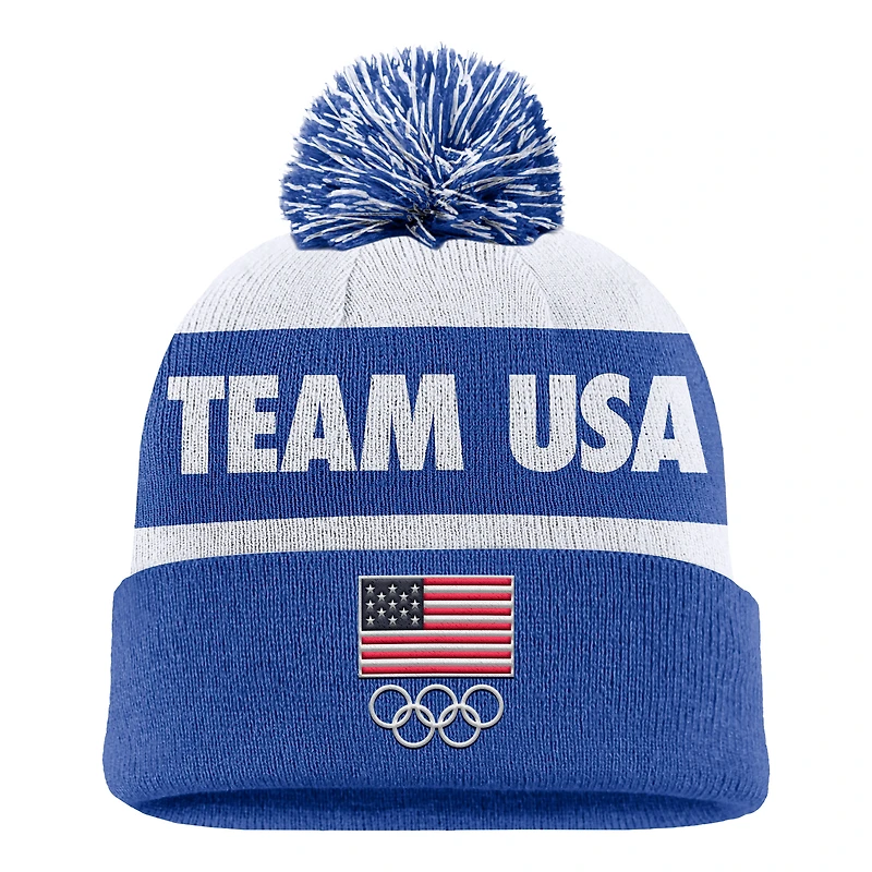 Men's Nike  Royal Team USA Peak Cuffed Knit Hat with Pom