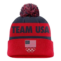 Youth Nike  Red Team USA Peak Cuffed Knit Hat with Pom