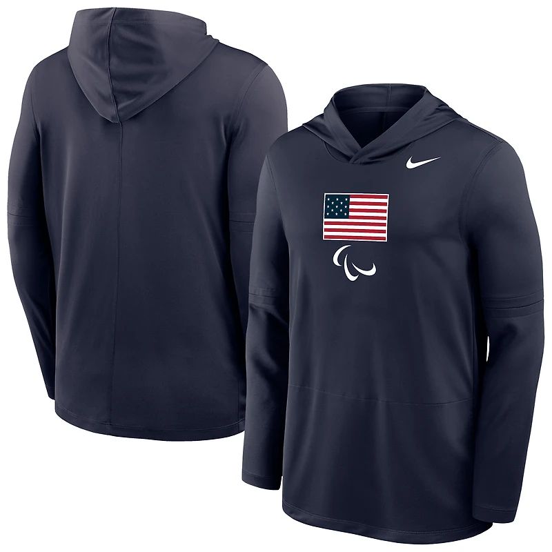 Men's Nike Navy U.S. Paralympics Lightweight Dri-FIT Long Sleeve Hoodie T-Shirt