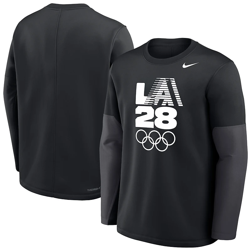Men's Nike Black LA28 Coaches Retro Stripe Therma-FIT Long Sleeve T-Shirt