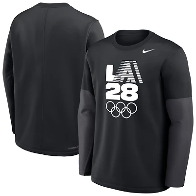 Men's Nike Black LA28 Coaches Retro Stripe Therma-FIT Long Sleeve T-Shirt