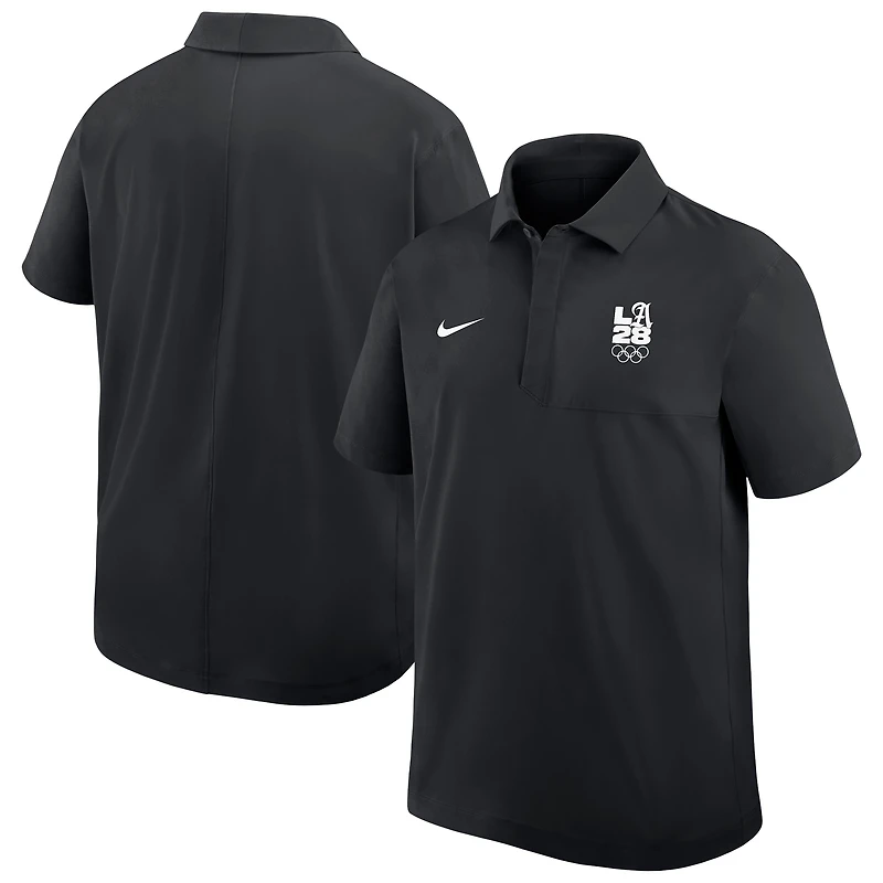 Men's Nike Black LA28 Summer Olympics Script Logo Woven Dri-FIT Polo