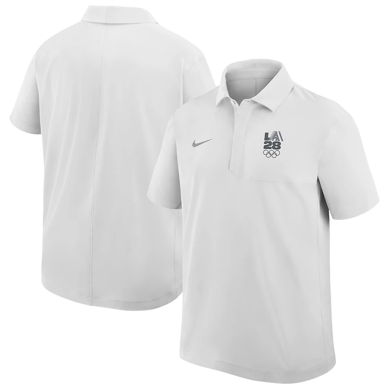 Men's Nike White LA28 Summer Olympics Retro Stripe Logo Woven Dri-FIT Polo