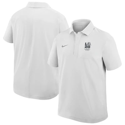 Men's Nike White LA28 Summer Olympics Retro Stripe Logo Woven Dri-FIT Polo