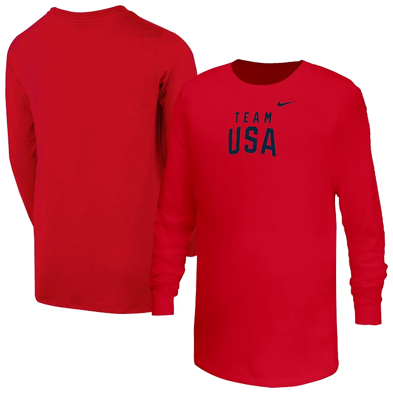 Youth Nike Red Team USA Mascot Logo Long Sleeve T-Shirt