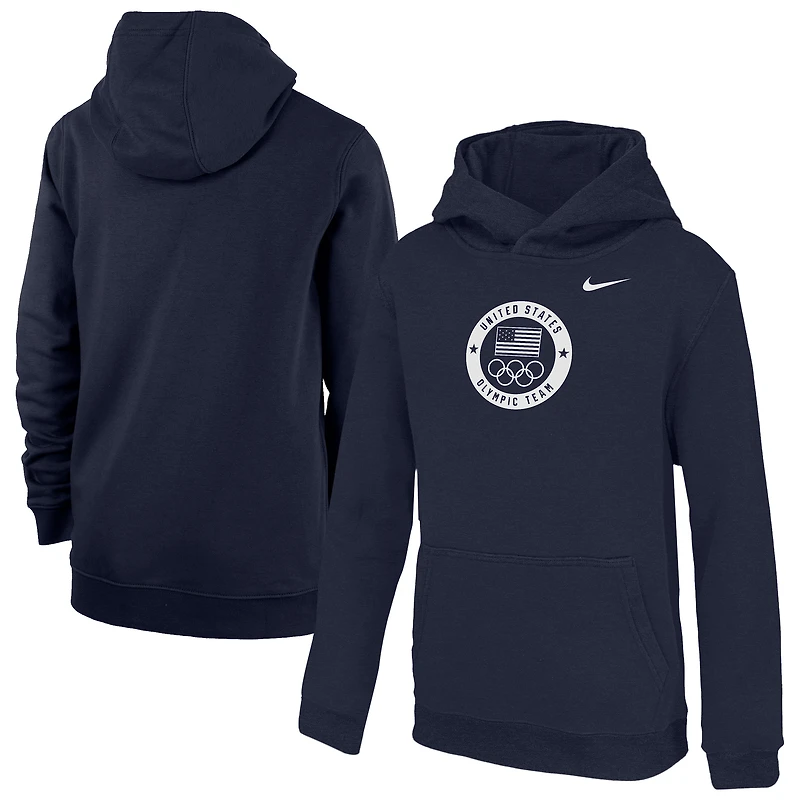 Youth Nike Navy Team USA Primary Club Fleece Pullover Hoodie