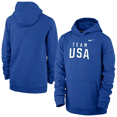 Youth Nike  Royal Team USA Primary Club Fleece Pullover Hoodie