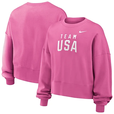 Girls Youth Nike Pink Team USA Oversized Phoenix Fleece Sweatshirt