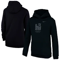 Youth Nike Black LA28 Summer Olympics Script Primary Club Fleece Hoodie