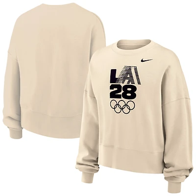 Women's Nike Natural LA28 Summer Olympics Retro Stripe Oversized Phoenix Fleece Sweatshirt