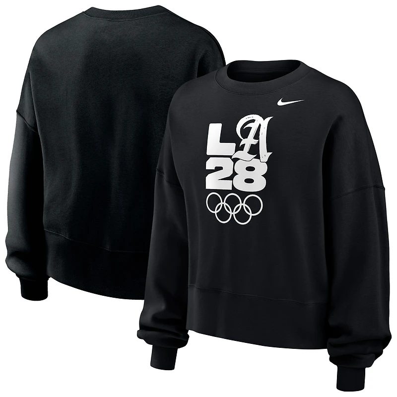 Women's Nike Black LA28 Summer Olympics Script Oversized Phoenix Fleece Sweatshirt