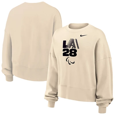 Women's Nike Natural LA28 Summer Paralympics Retro Stripe Oversized Phoenix Fleece Sweatshirt
