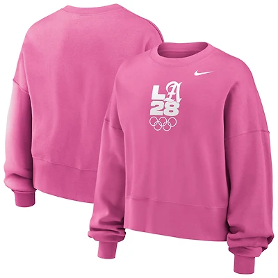 Girls Youth Nike Pink LA28 Summer Olympics Oversized Phoenix Fleece Sweatshirt