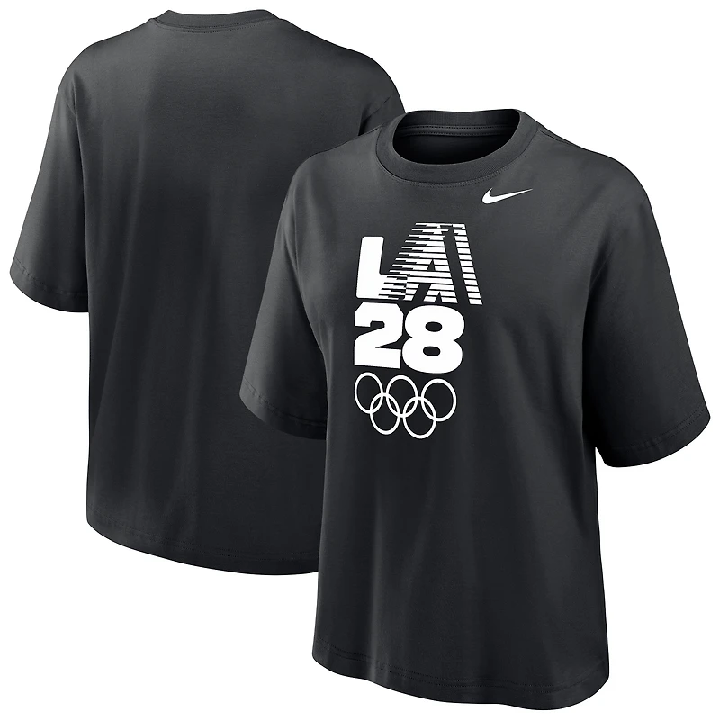 Women's Nike Black LA28 Summer Olympics Retro Stripe Logo Boxy T-Shirt