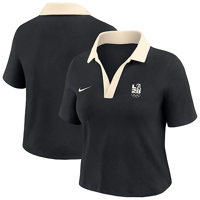 Women's Nike Black LA28 Summer Olympics Cropped V-Neck Polo